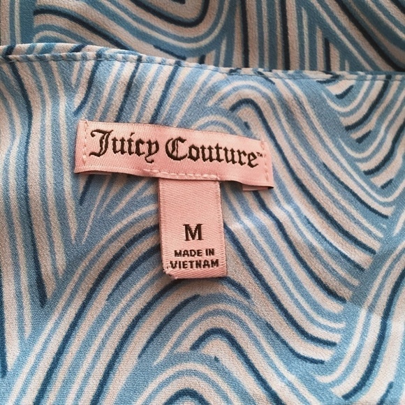 JUICY Couture Blue Waves Tiered Blouse Top Studded Rhinestone Neckline - Picture 10 of 14